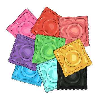 Vector Pile of Cartoon Color Condoms