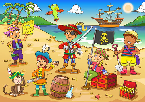 Illustration of pirate child cartoon.