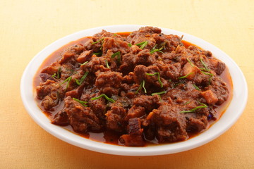 Plate of Indian mutton roast.
