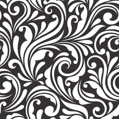 Vintage seamless black and white floral pattern. Vector.