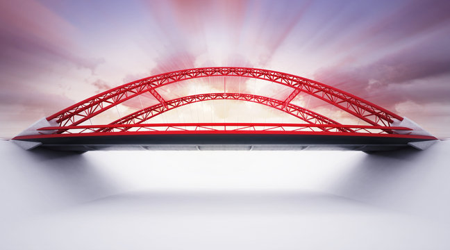 Fototapeta red highway bridge from the side view