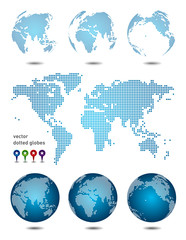 Vector dotted Map and Globe of the World . Easy change colors.