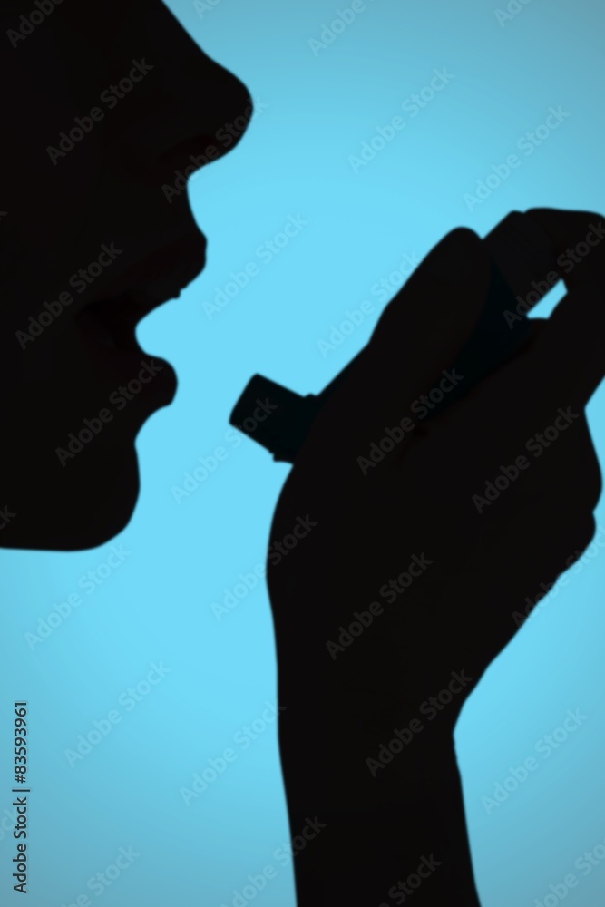 Aufkleber Composite image of close up of a woman using an asthma inhaler