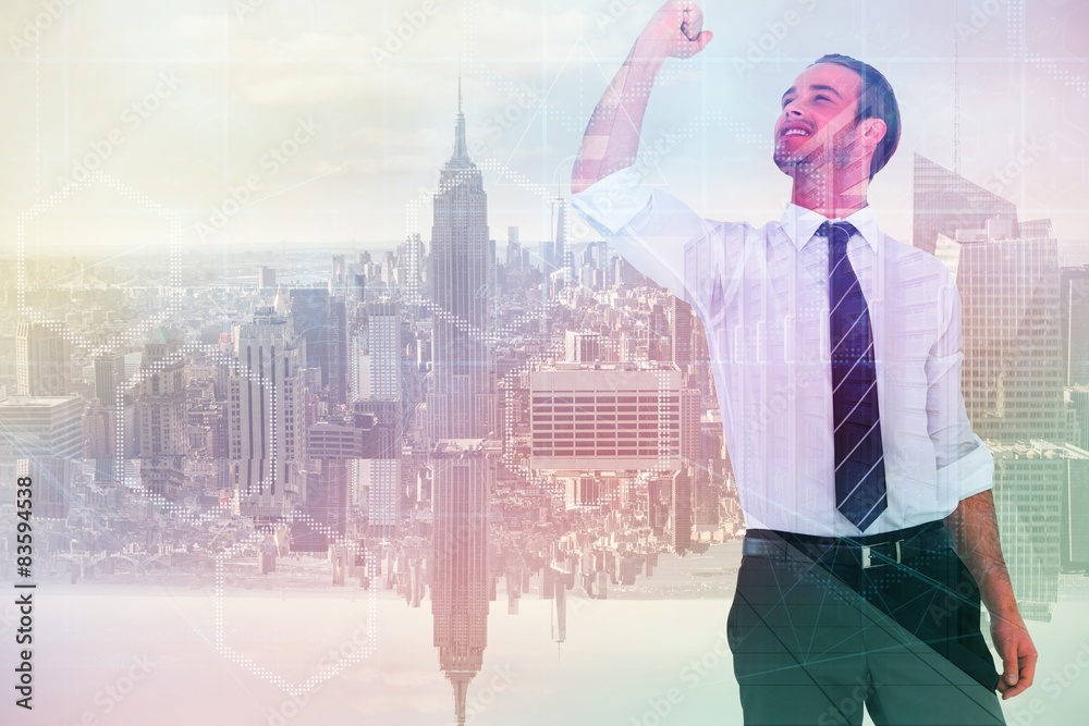 Poster composite image of businessman cheering with clenched fist