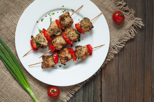 Traditional delicious turkey kebab skewer barbecue meat with
