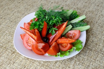 Fresh chopped vegetables on a plate