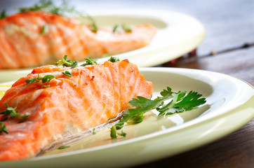 Fried salmon fillet