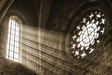 church window with sunbeams - Powered by Adobe