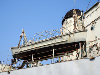 Fototapeta premium lifeboat in an old battleship museum in Thailand