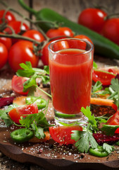 Fresh juice from the mix of vegetables with vegetables and herbs