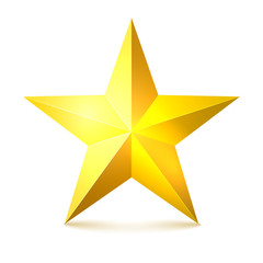 Gold star on a white background with shadows. Vector illustratio