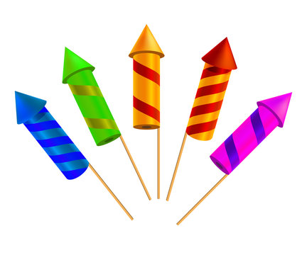 Set of bright festive crackers on a white background. Vector ill