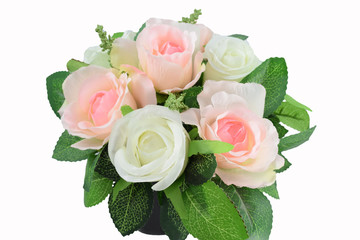 artificial flowers arrangement isolated on white background