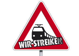 Schild mit Zug und Streik