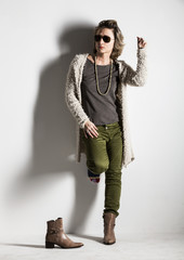 Adult woman on white background