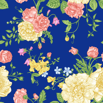 Seamless floral pattern with  colorful flowers.
