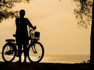 bicycle silhouette on a sunset. Summer landscape