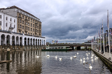 Naklejka premium Hamburg, Germany, old town river view