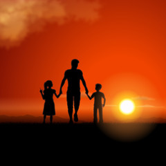 Fototapeta na wymiar Father and children silhouette