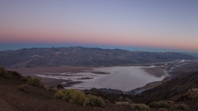 Badwater Basin, death Valley at Dantes View Sunrise Timelapse