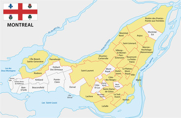 montreal administrative map with flag