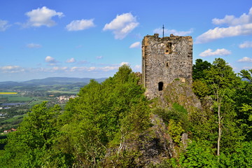 Tower of castle ruins on a hill