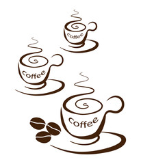 Three cups of coffee on a white background