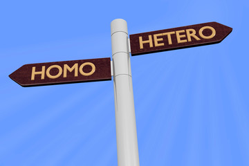 Fototapeta premium Signposts with homo and hetero