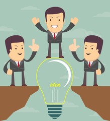 Businessman on a bulb cross an abyss. Vector