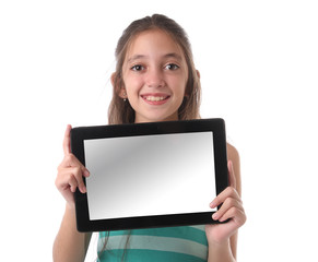 Beautiful pre-teen girl with a tablet computer. 