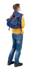 Naklejka premium Back view of young men with backpack.