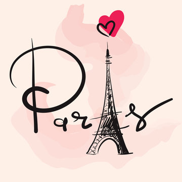 Vector hand drawn illustration with Eiffel tower