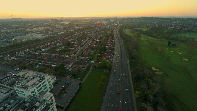 Aerial shot over a busy highway