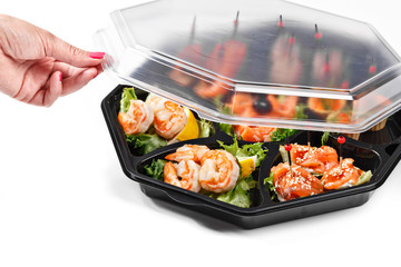 Hand opening seafood buffet box catering