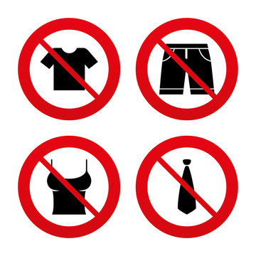 Clothes signs. T-shirt and pants with shorts.