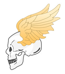 skull and golden open wings