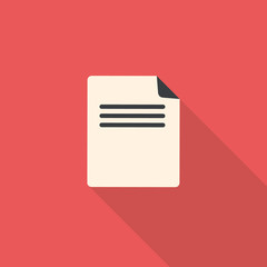 Vector illustration of document. Flat design with long shadow.