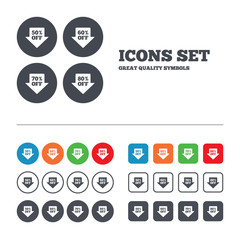 Sale arrow tag icons. Discount off symbols.