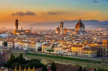 Crédence de cuisine en verre imprimé Florence Vue du coucher de soleil sur Florence et le Duomo. Italie