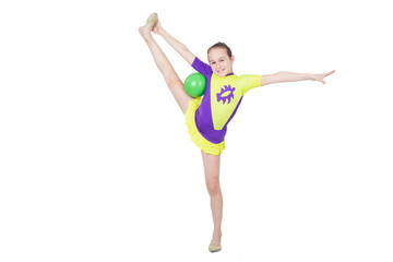 Fototapeta premium Cute young girl doing gymnastics