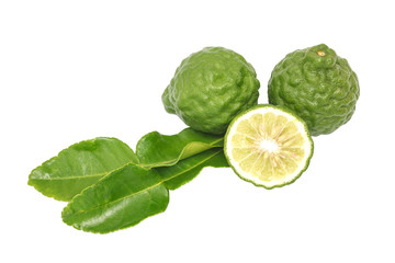 Naklejka na ściany i meble bergamot kaffir lime leaves herb fresh ingredient isolated