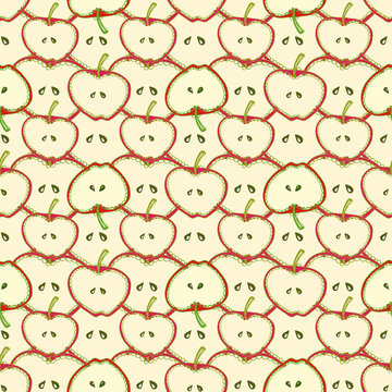 Apples seamless pattern. Vector background with fruit. For fabric, textile, wallpaper, wrapping paper