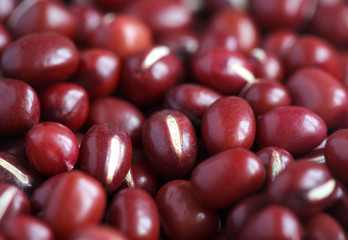 Dry red adzuki beans, macro, selective focus