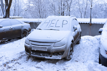 Word help on snow covered car