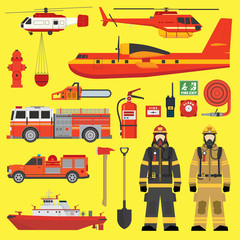 Fototapeta premium Fire brigade equipment infographics set