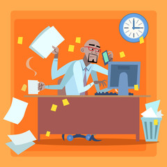 African businessman loaded with work time management