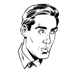 Anxious emotional face men fear uncertainty of eye retro