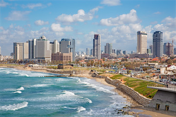 Tel Aviv - outlook to waterfront and city from old Jaffa - obrazy, fototapety, plakaty
