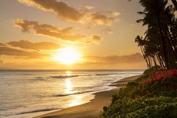 Tropical sunset on Kaanapali Beach in Maui, Hawaii.  - 83619591