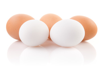 Five eggs isolated on white background